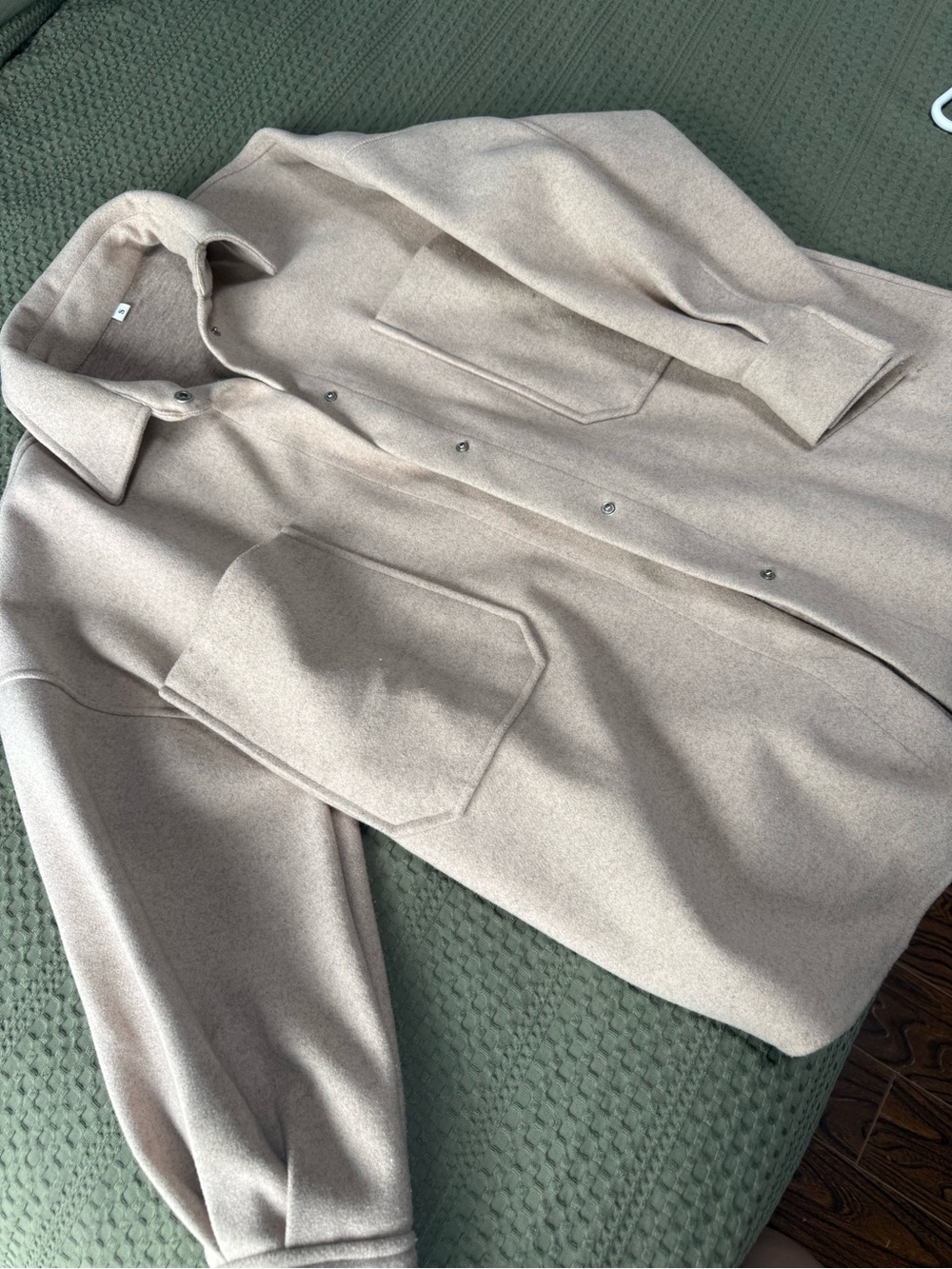 Neutral Beige Button-Up Shacket with Patch Pockets